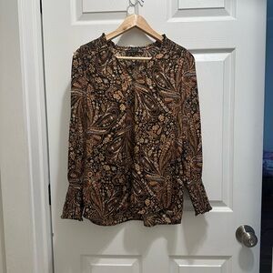 Black Tape Brown Tan Ruffled Long Sleeve Blouse